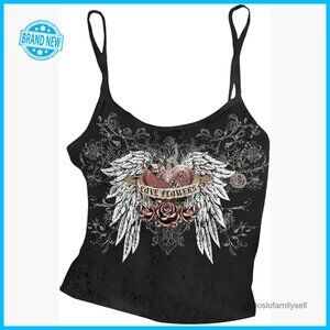 Y2K Gothic Graphic Cami Crop Top Spaghetti Strap Summer Chic Casual